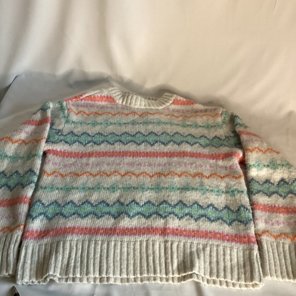 American Eagle Fuzzy Knit Sweater – Pastel Zigzag – Size XS